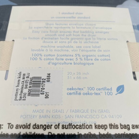 Pottery Barn Kids Dino Standard Sz Dinosaur Print Cotton Pillow Sham Multi Blue - Picture 3 of 4